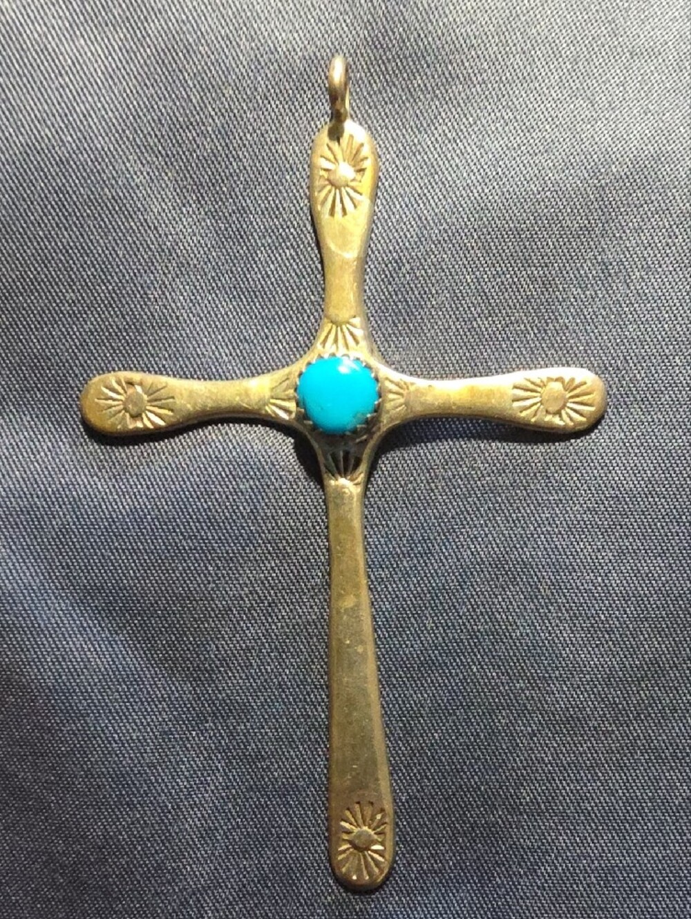 Sterling Silver Cross Pendant with Bright Turquoise Cabochon - Picture 6 of 6